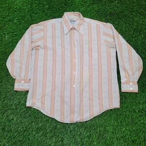 Vintage 70s Grants Mens Disco Shirt Mens L Funky Geometric Print USA